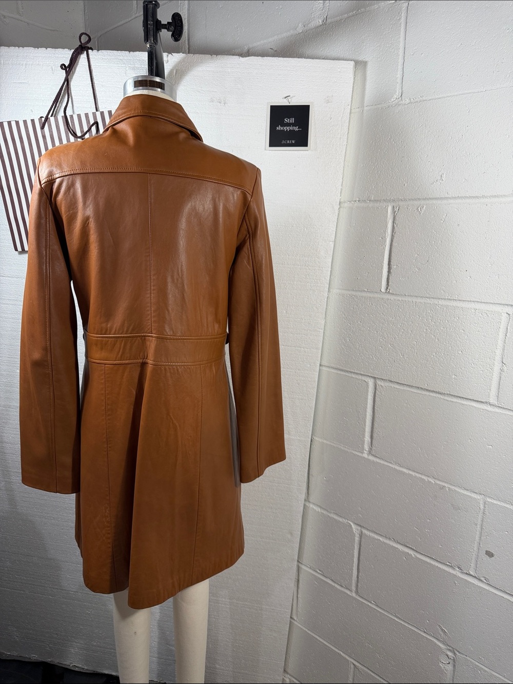 Vintage Classic Cognac Leather Button-Front Coat - Picture 3 of 13